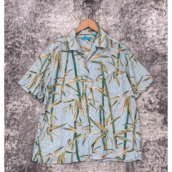 Tori Richard Hawaiian Shirt Large Mens Silk Bamboo Pattern Blue - Picture 1 of 8